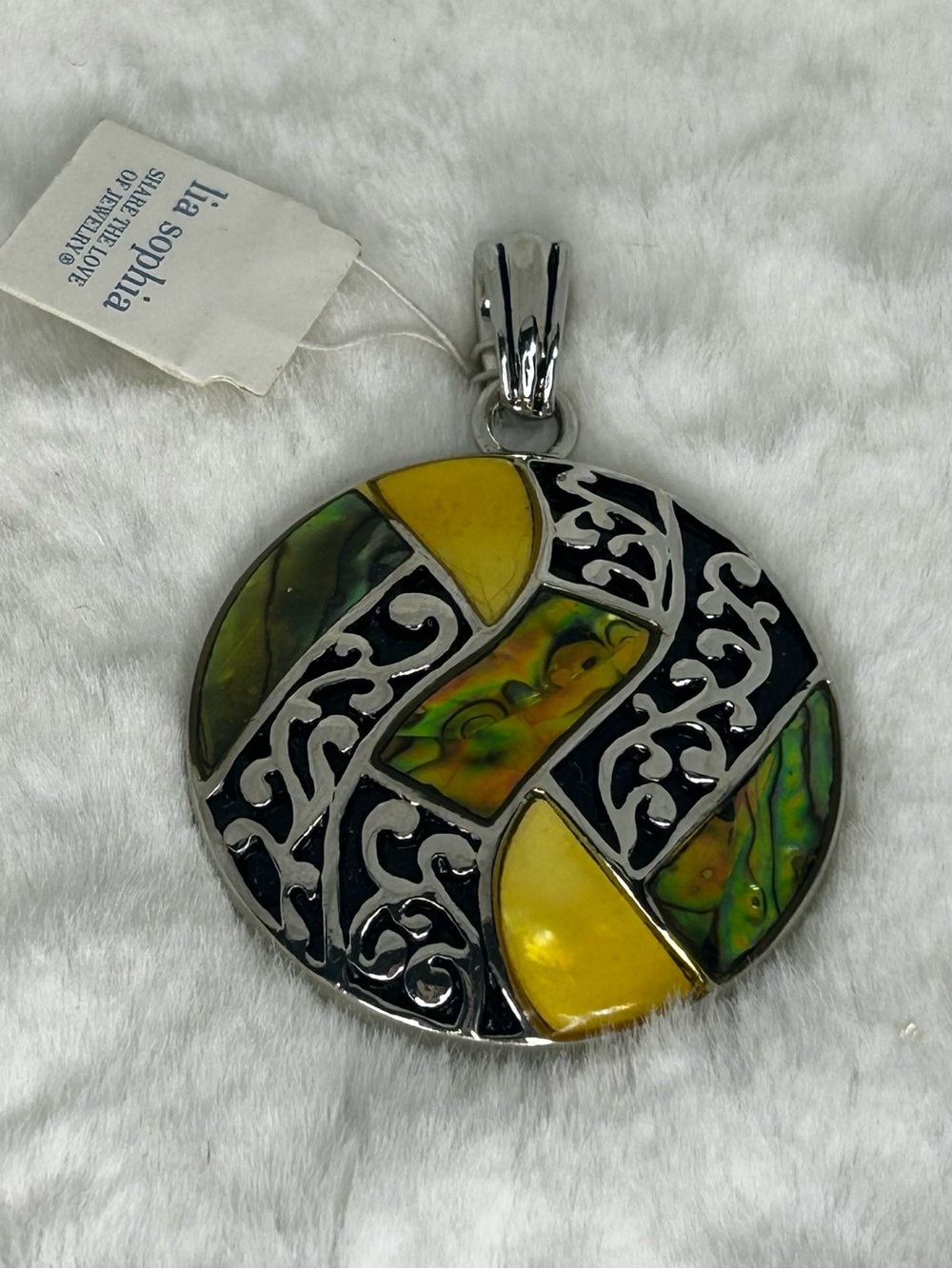 LIA SOPHIA RETIRED ABALONE SHELL MOSAIC SLIDE PENDANT